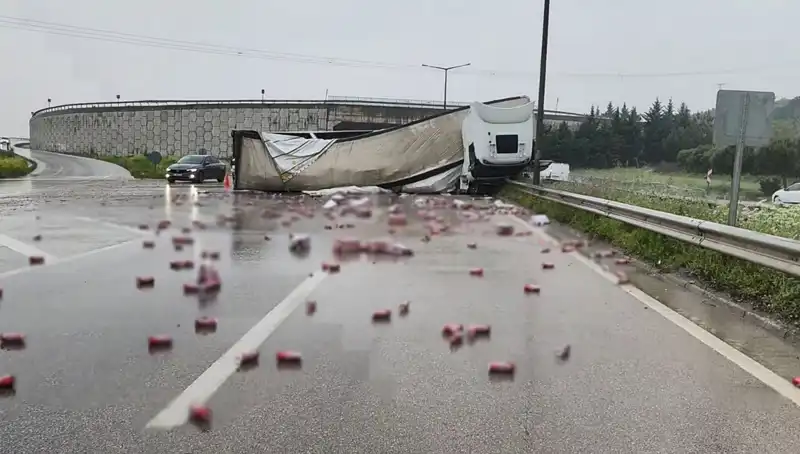 TIR Devrildi, İçkiler Yola Saçıldı: Feci Kaza Sonrası Görüntüler Şok Etti