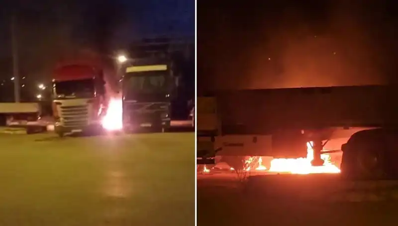 Park Halindeki Tırlara Yüksek Miktarda Ateş Açıldı, Güvenlik Kameraları Olayı Kaydetti!